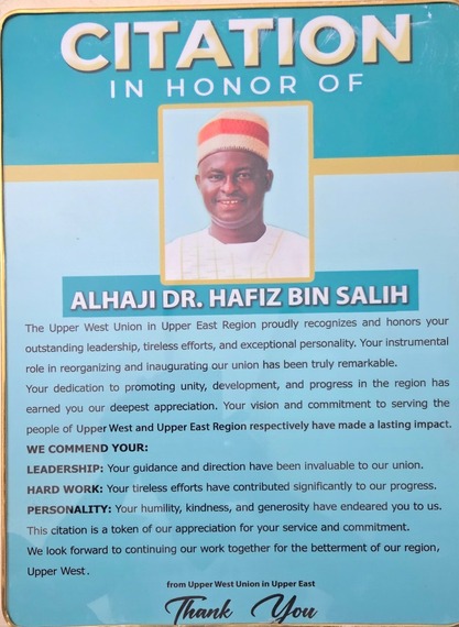 Executives of Upper West Union in Upper East Region visits Dr. Hafiz Bin Salih in Wa