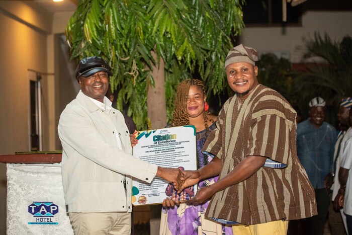 Ngamegbulam receiving an award for 2025 Best Media Support and Advocacy Institution in Prevention of Illicit Drug Abuse.